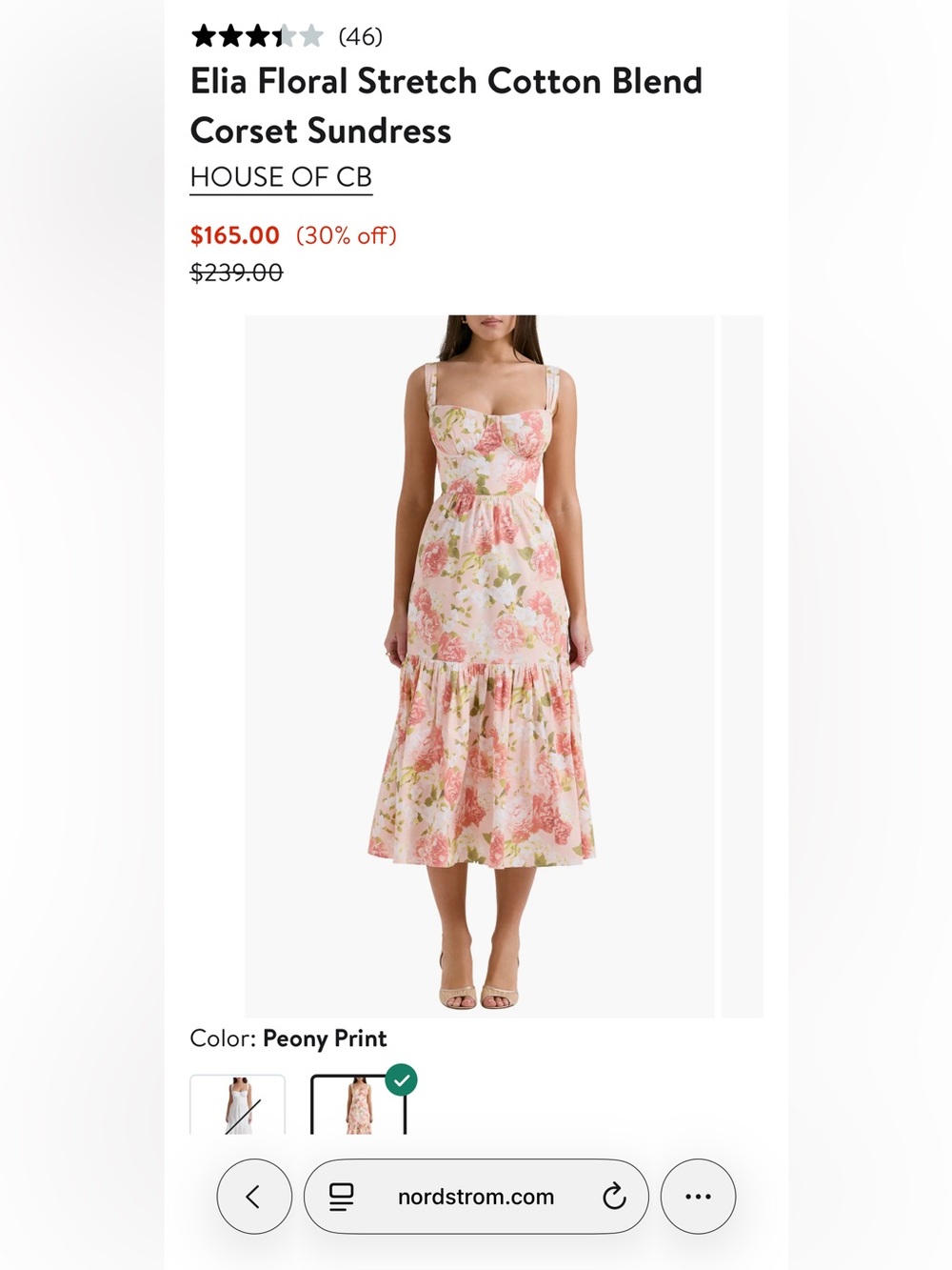 House of CB Elia Pink Floral Stretch Cotton Blend Corset Midi Dress NWT